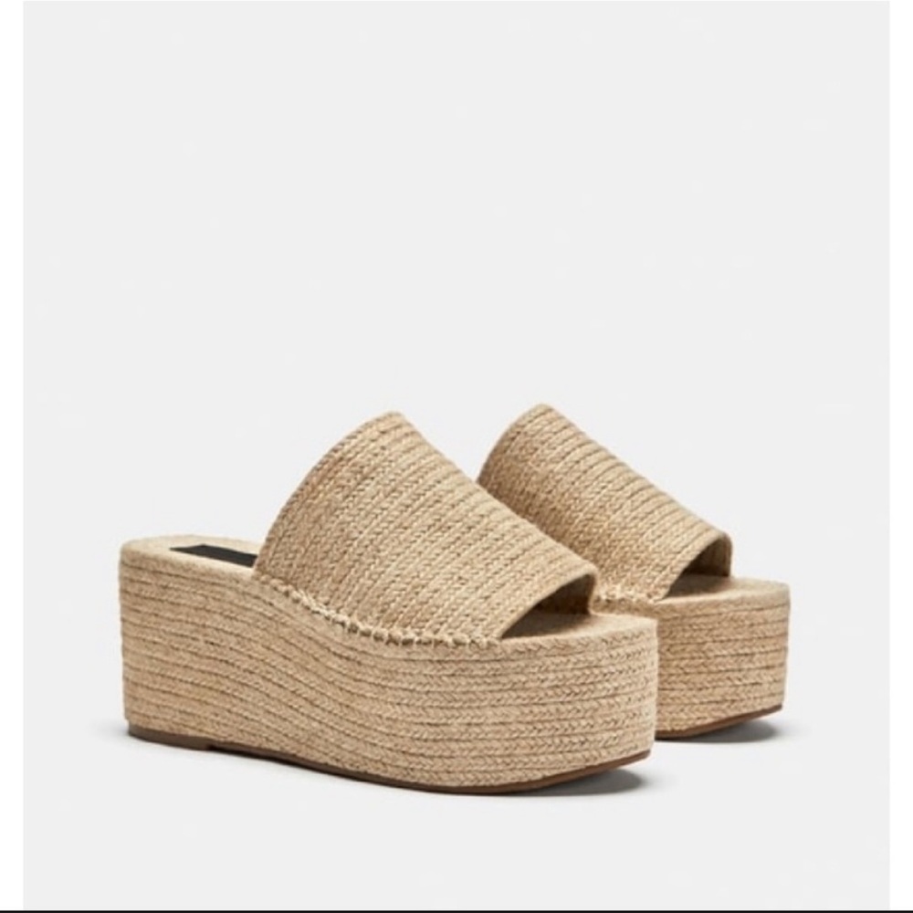 Zara jute raffia platform wedges